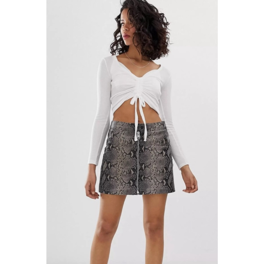 Allsaints Womens Skirt US 2 Leather Snakeskin Animal Print Lena Oba Zipper